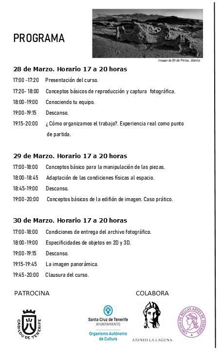 CBellasArtesTfe's tweet photo. I JORNADAS DE ACERCAMIENTO AL TRATAMIENTO DE LA IMAGEN 📸
Reproducción y captura de objetivos artísticos.

Inscripción gratuita, con aforo limitado. 
▪️ 28, 29 y 30 de marzo
📍#SalaLosLavaderos , SC
@cabildotenerife 
@santacruz_ayto 
@ateneolalaguna https://t.co/Bh4c4Aavzh
