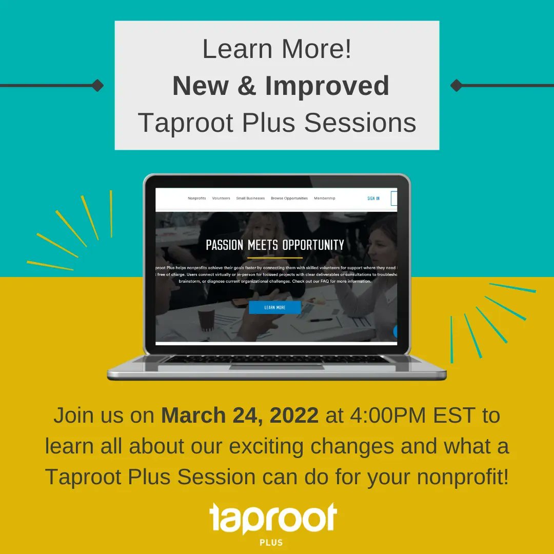 taprootfound's tweet photo. Did you miss our last #TaprootPlus Sessions info session? Don't worry we're having another one today at 4PM EST https://t.co/3dCQ9w4QbS