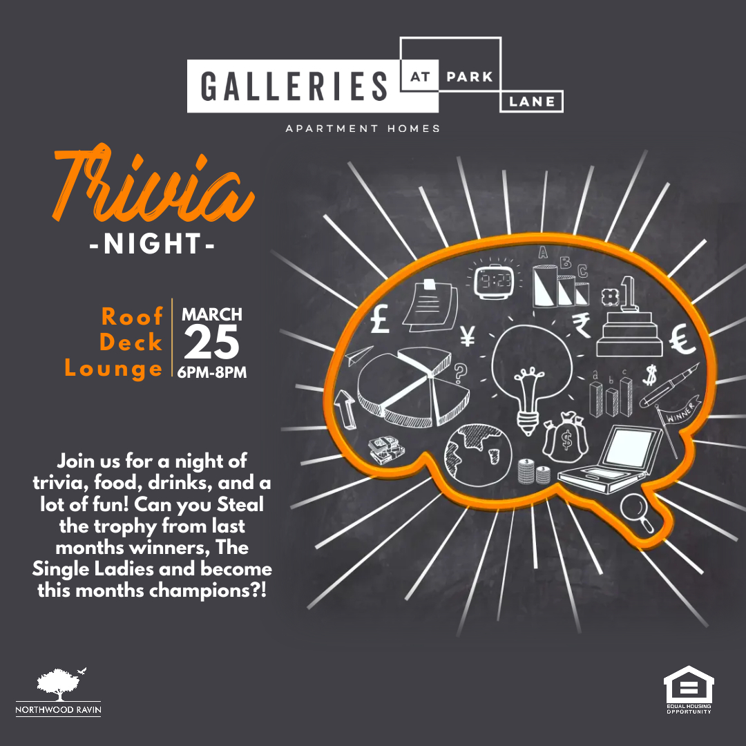 GalleriesParkLn's tweet photo. Join us tomorrow, March 25th at 6pm in the Roof Deck Lounge as we see if you can win the Brew Crew Trophy! As always, there will be delicious food, drinks, and a lot of fun! Don't miss out on our favorite event of the month!

#galleriesatparklane #thisisnwrliving #trivianight https://t.co/8kqVfHHoEO