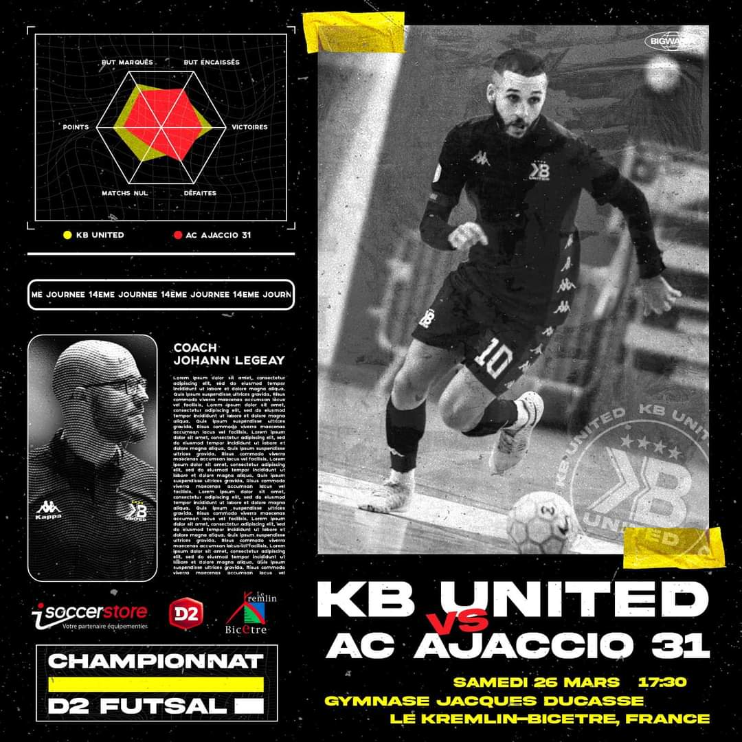 KBUnitedFutsal's tweet photo. ⏳ 14ème journée de Championnat 

📅 Samedi 26 mars 2022
🏆 D2 Futsal
🆚️ AC Ajaccio 31
🏴‍☠️ Gymnase Jacques Ducasse
🕑 Coup d'envoi 17h30

#KbUnited #D2Futsal #NeverGiveUp

⚪️⚫️🔥 https://t.co/Lsk20RTG7E