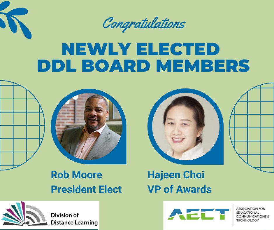 aectddl's tweet photo. We are very excited to welcome our new DDL board members that will begin their tenure after the AECT conference in Las Vegas. @robmoore3 @hajeenzang #aectddl @AECT https://t.co/HmKV5YVTGv