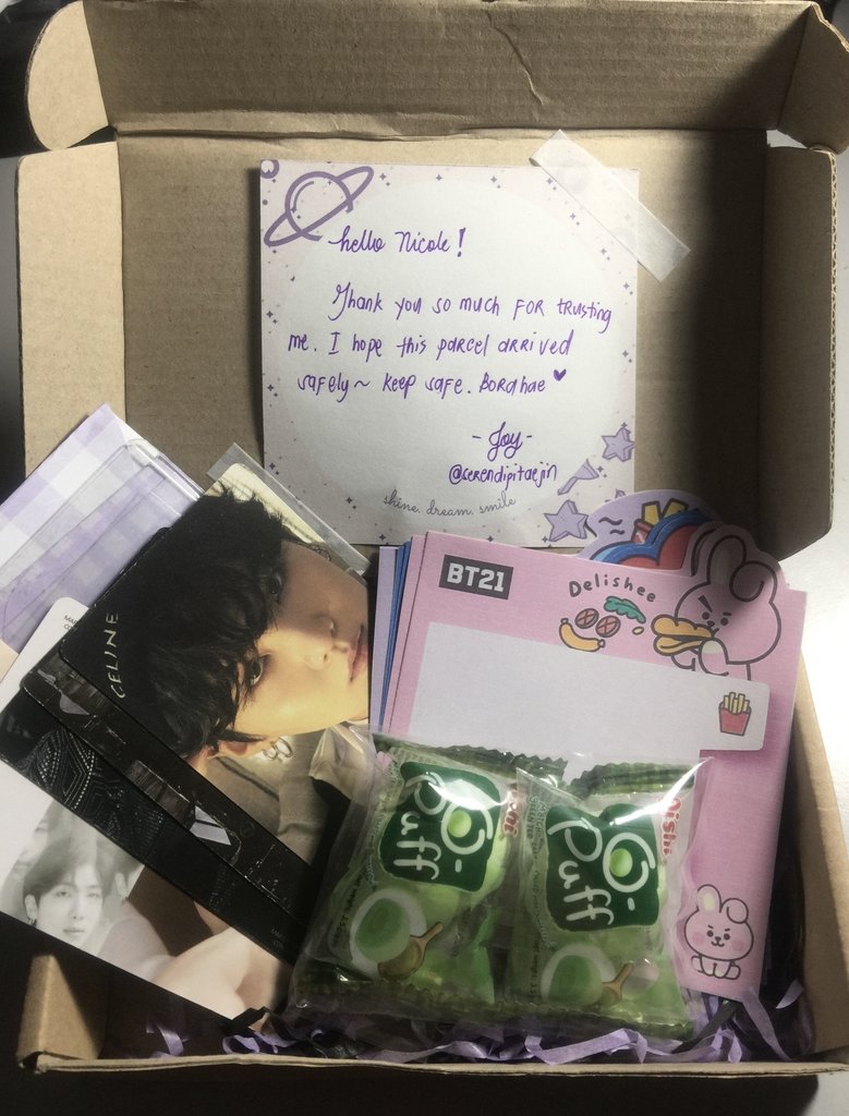 _myglosss's tweet photo. 💌 [ #colects ] 

~ hi, thank u sm for bringing my prio pc home ! thx also for packing him well and for the freebies 🫶🏼

☆ @serendipitaejin https://t.co/c1IdyEp7aQ