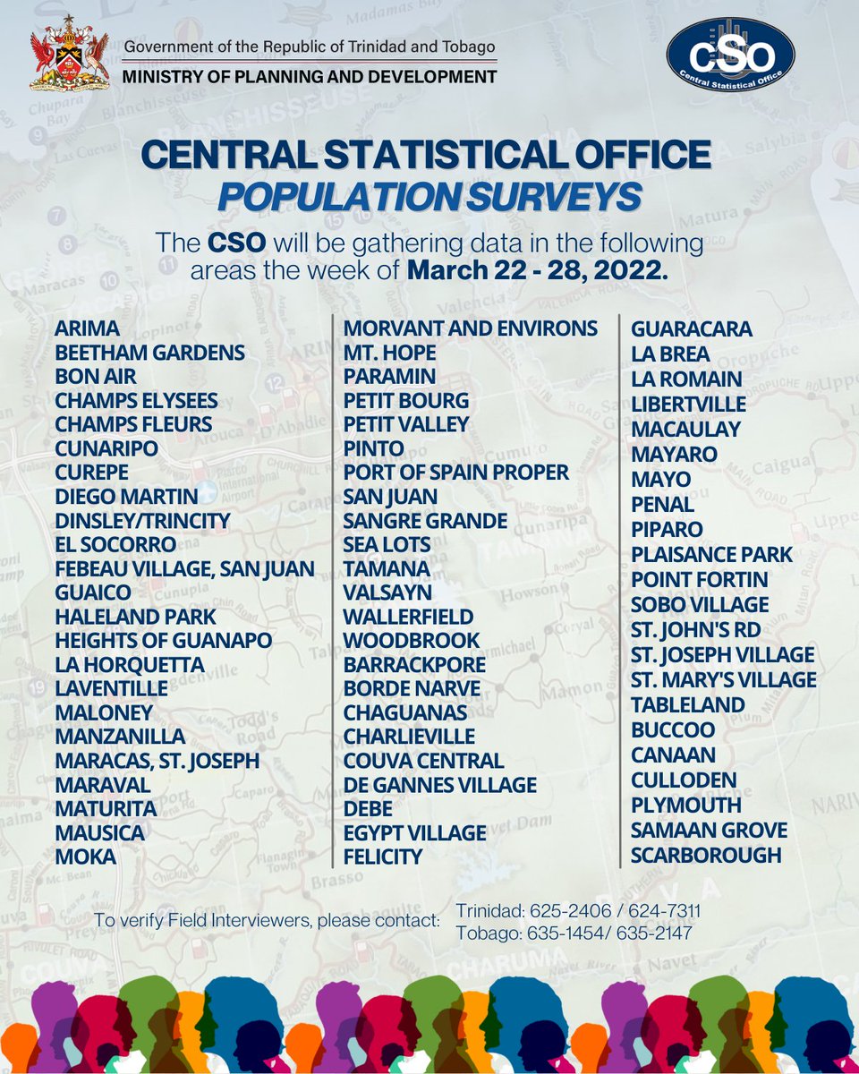 The CSO may be in your area this week! Between March 22-28, 2022, field officers will be in the areas listed below ⬇️. #CSO #populationsurveys #statistics