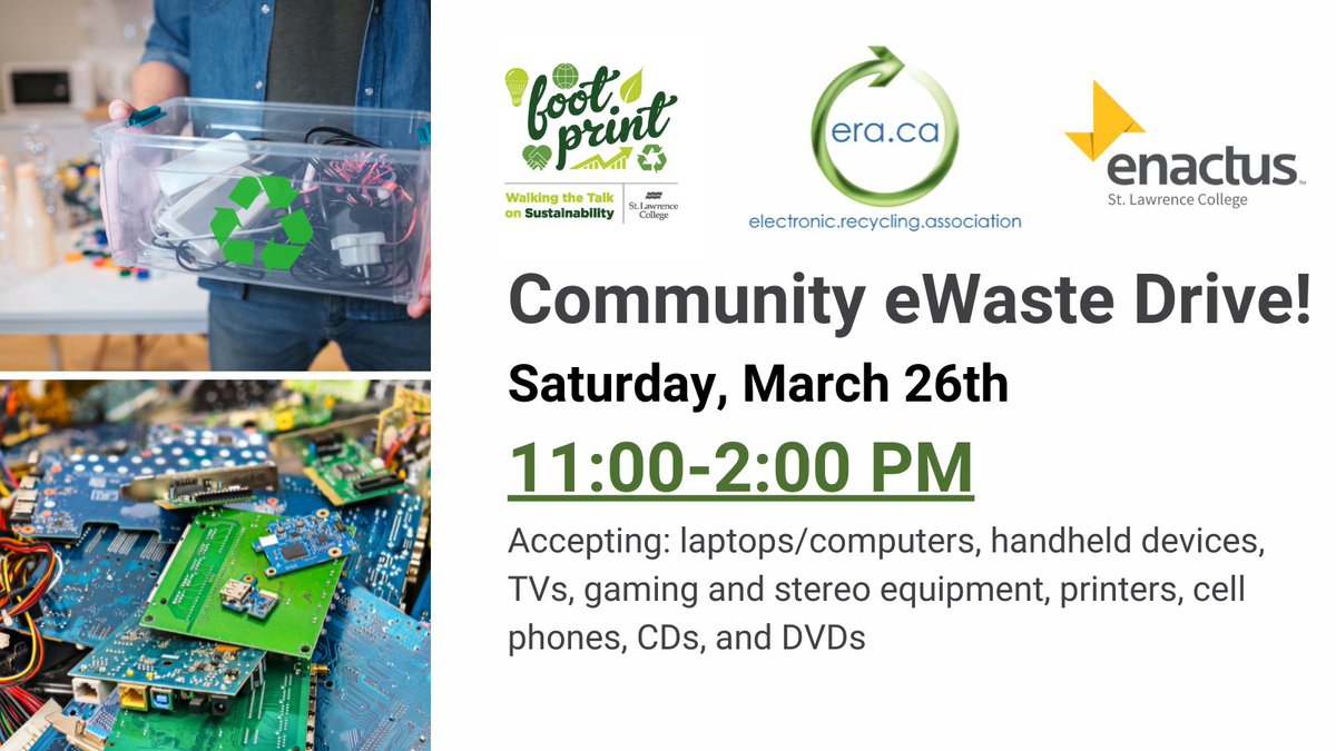 Enactus St. Lawrence College (@enactusslc) on Twitter photo Got unwanted electronics gathering dust? SLC is excited to bring back our annual Kingston Community eWaste Drive!
<a href="/whatsinsideslc/">St. Lawrence College</a> @InnovationSLC <a href="/SAslc_ca/">Student Association</a> @SLCFootprint <a href="/SustainableKtwn/">Sustainable Kingston</a> Got unwanted electronics gathering dust? SLC is excited to bring back our annual Kingston Community eWaste Drive!
<a href="/whatsinsideslc/">St. Lawrence College</a> @InnovationSLC <a href="/SAslc_ca/">Student Association</a> @SLCFootprint <a href="/SustainableKtwn/">Sustainable Kingston</a>