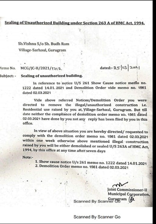 <a href="/MunCorpGurugram/">MCG</a> respect sir..hum sector 18 gurgaon se. maine ek saal phle complaint ki thi illegal construction ki thi nagar nigam me or uske liye notice bhi a gya tha ilegal construction htane ka pr ab tk koi action nhi liya ha nagar nigam ne . Ap kripya kr k koi action le🙏