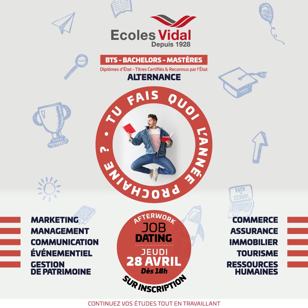 EcolesVidal's tweet photo. 📢 Les Écoles Vidal font leur #jobdating annuel de l’𝐚𝐥𝐭𝐞𝐫𝐧𝐚𝐧𝐜𝐞 !🤝💼 Vous êtes étudiant ou futur étudiant ? vous souhaitez en savoir + ou vous inscrire ? RDV sur le lien ci-dessous ⬇️
https://t.co/qlMAcUkm18

🗓️ Jeudi 28 avril de 18h à 20h30
#Toulouse #EcolesVidal https://t.co/doltgbrVxK