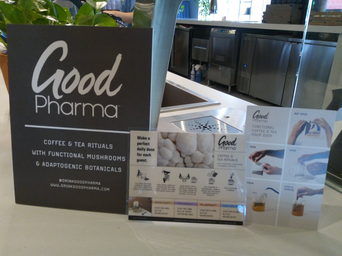 Good morning tweets! Just to let everyone know, Jill Portman, the founder of GoodPharma Teas will be coming in today to share her teas and coffee boosted with functional mushrooms and other botanical extracts. Come by the perch between 9-10am to learn what she has to offer.
