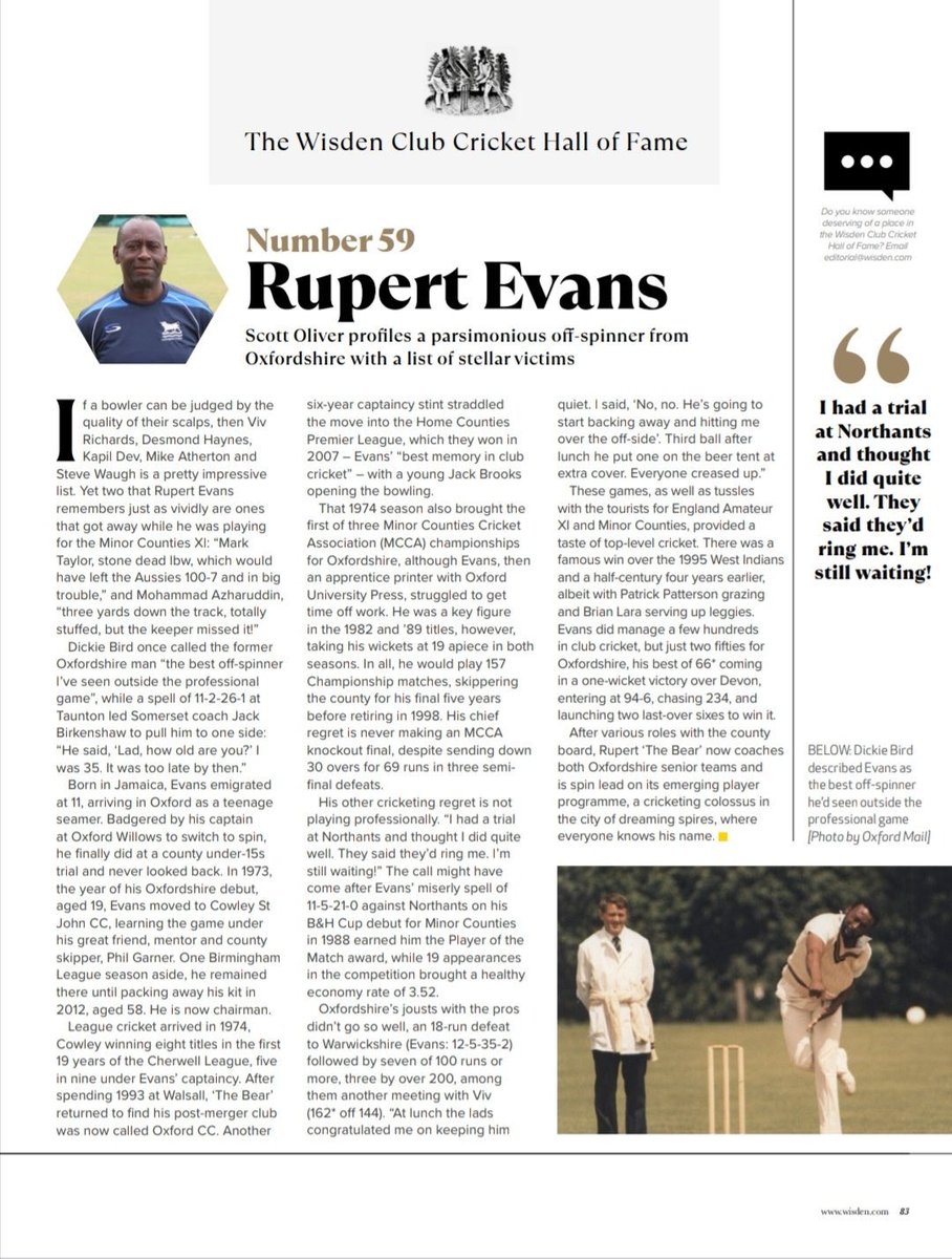 Here it is! <a href="/rupertevans31/">Rupert Evans</a> now part of The Wisden Club Cricket Hall of Fame. A momentous achievement! Well done legend! 🏏