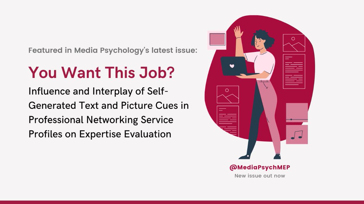 MediaPsychMEP's tweet photo. Featured in #MediaPsych’s latest issue: @MissEsi, @MartinMerkt, Christina Thiersch, @SonjaUtz, & Anne Schüler investigate #ImpressionFormation within professional networking services (e.g., LinkedIn) in three experiments. 👇
https://t.co/XiHXl58AGU https://t.co/i1G2RZohT4
