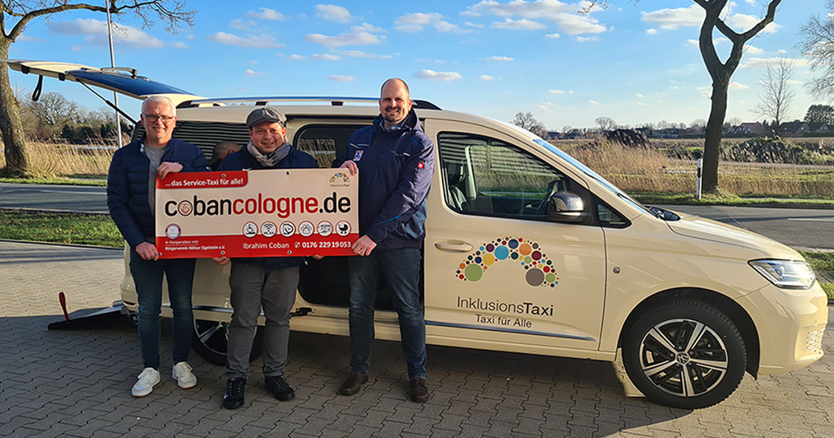 AMF_Bruns's tweet photo. Taxiunternehmer Ibrahim Coban ist einer der ersten mit einem Inklusionstaxi in Köln. Der VW Caddy Maxi wurde von uns rollstuhlgerecht umgebaut. So kann das Fahrzeug auch als Siebensitzer genutzt werden. Ein Taxi für alle! 👍👩‍🦽🚶‍♀️ #amfbruns #inklusion #barrierefrei #taxifueralle https://t.co/JJ5eD9y1XC