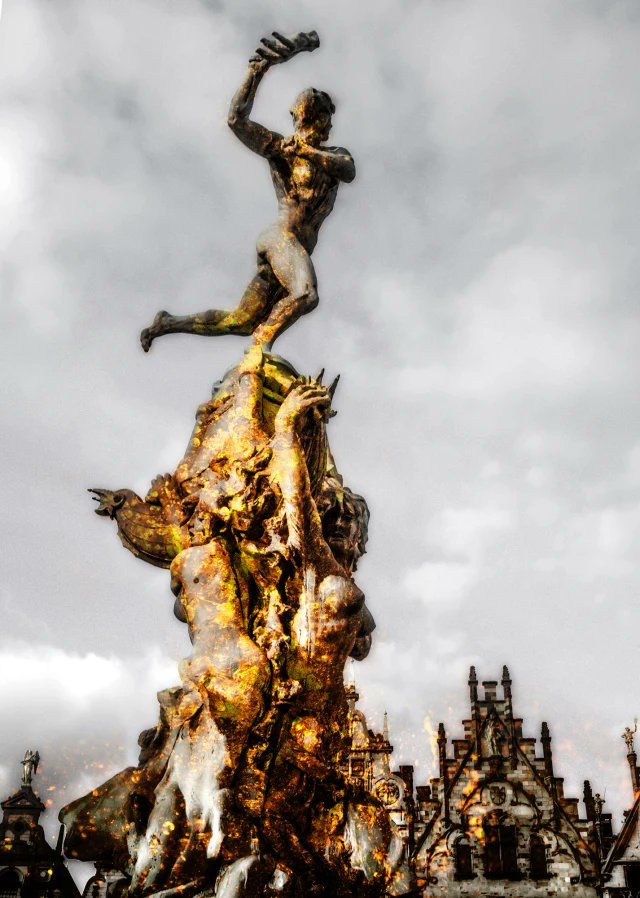 GM from Antwerp, The symbolic sculpture of this city is "Brabo" a brave boy who killed a giant, cut his hand off and threw it into the river. Have a great day, my friends!
Photo/Art  by Me
#nft #nftphotography #NFTCommmunity #nftcollector