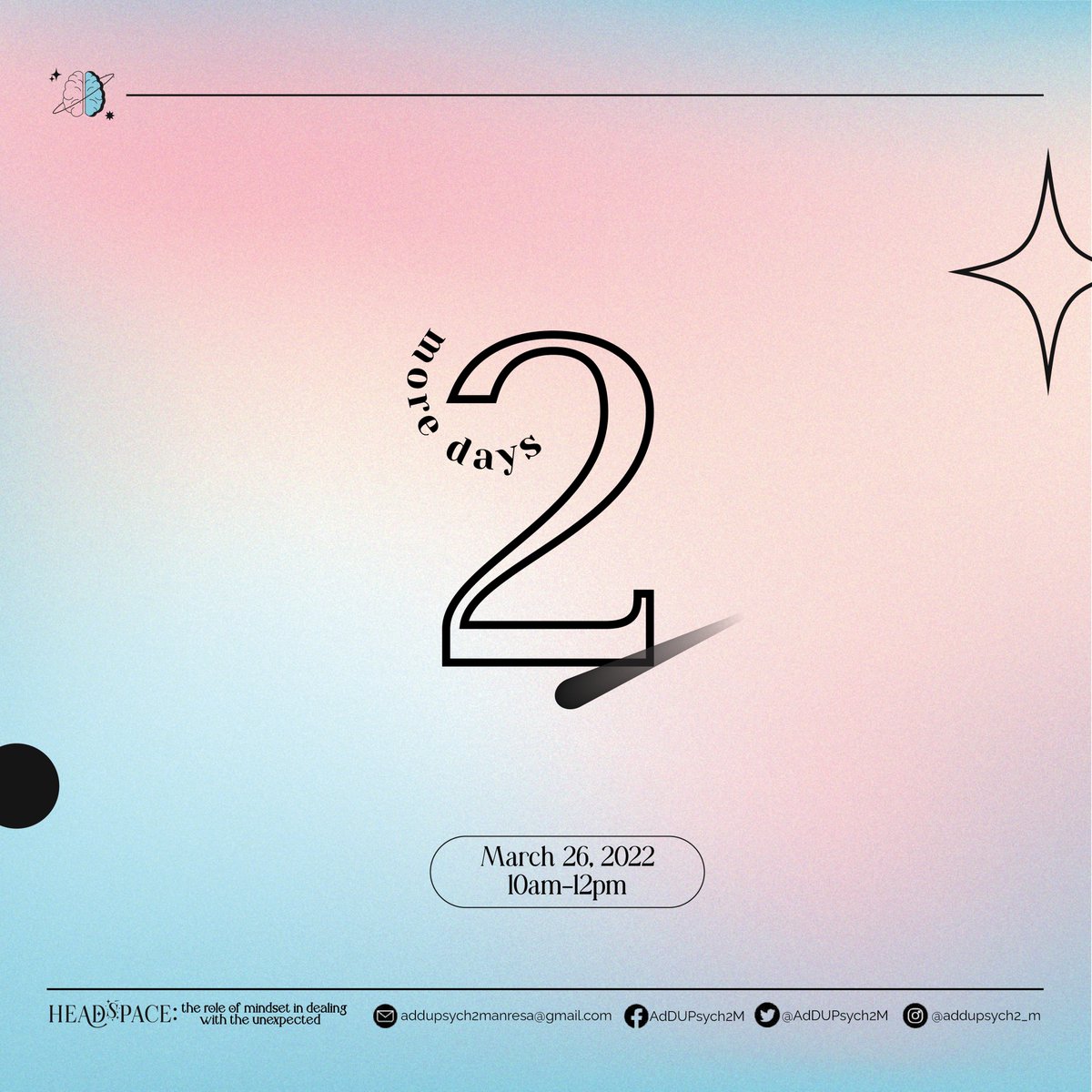 AdDUPsych2M's tweet photo. 👽 Beboop Beep, calling all delegates 👽! 
2 days left before liftoff  🚀!

Sometimes, unexpected things come our way, and we try everything at our disposal to no avail. Occasionally, we succeed, but if we do not know what to do in situations, we will often fail; https://t.co/yobWPRfJ9L