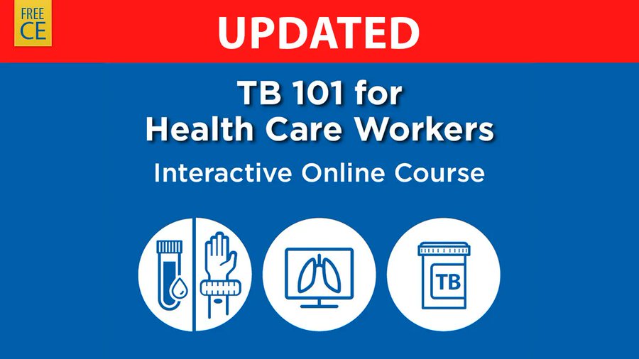 Healthcare workers: Let’s make progress toward #TB elimination. Learn the basics of TB transmission, testing, and treatment with this updated training. Free CE: bit.ly/3ucLUQa #CDCLearning #WorldTBDay 
@CDC_TB @jasonfarleyJHU @JHUNursing @Maryland_Nurses @BMore_Healthy