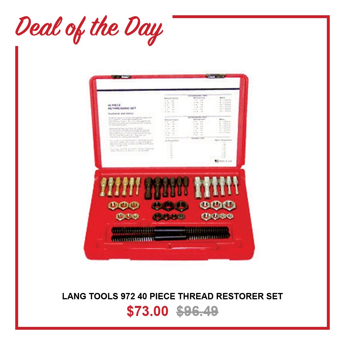 JBToolSales's tweet image. This 40 piece set allows the restoration of SAE and metric thread sizes.

Shop thousands of unique items only at JBTools.com.
#rockbottomprices #jbtools #LangTools

bit.ly/3L1xg4J