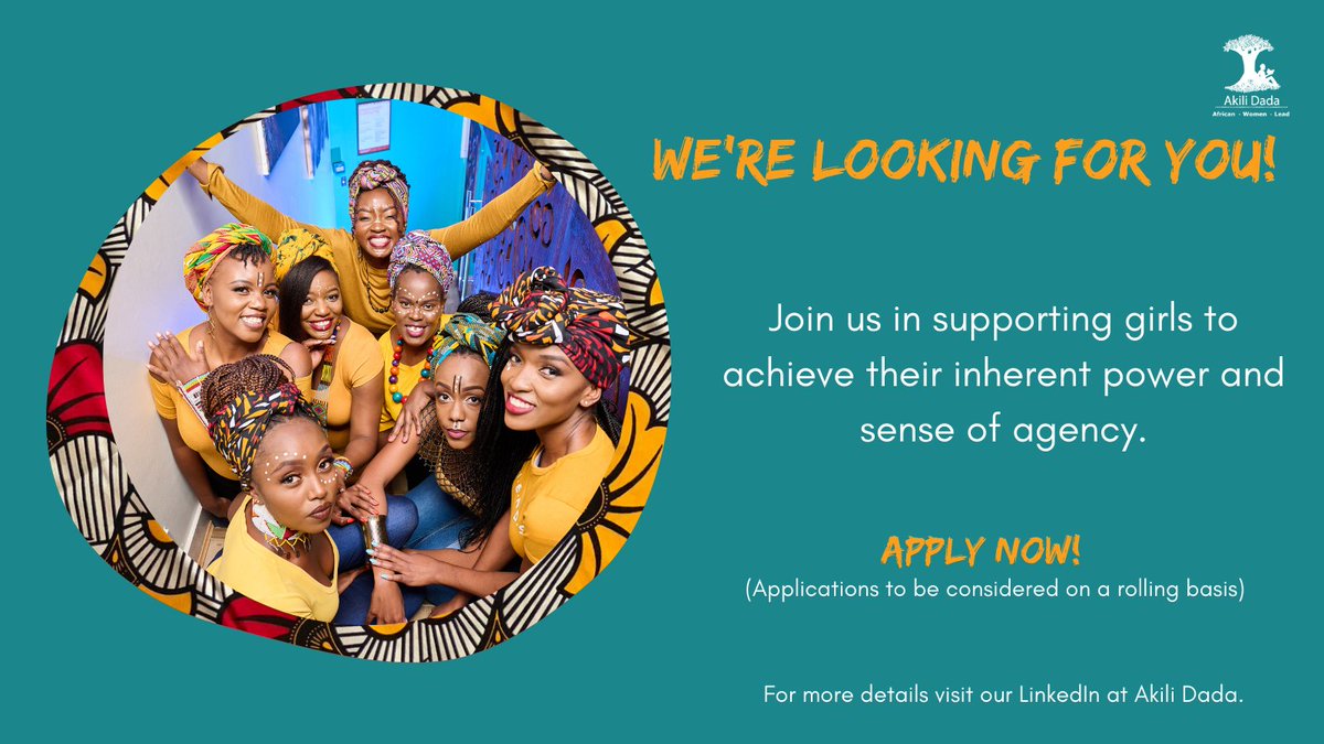 AkiliDada's tweet photo. We are looking for a passionate girls' rights advocate to lead our girls' leadership development program. 
You are right for the role if you are: 
➡️Creative 
➡️Astute in mentoring
➡️Well versed in girls' rights programming. 

Join our team, apply now: https://t.co/Ud1dUhFJq3 https://t.co/L08YgYR3Ks