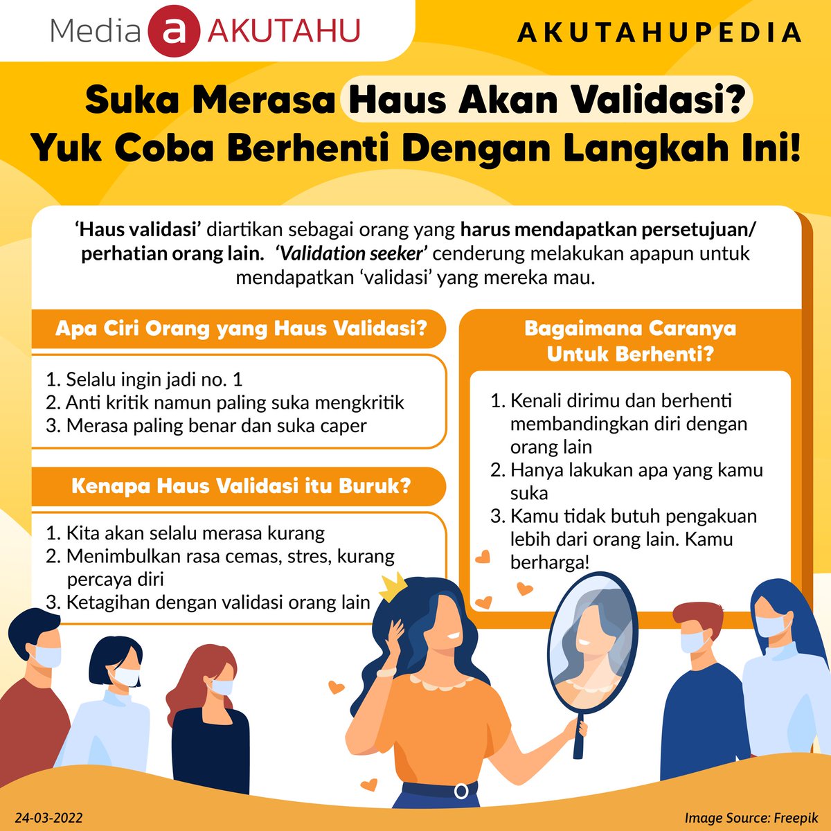 akutahu's tweet photo. Butuh pengakuan orang lain itu kurang bagus untukmu loh Sobat bahkan bisa dibilang buruk. Jadi, buat Sobat yang masih merasa seperti ini yuk untuk bisa lebih menghargai apa yang ada di dirimu.

#haus #validasi #hausvalidasi #persetujuan #perhatian #validationseeker #akutahupedia https://t.co/J8FzMCVclZ