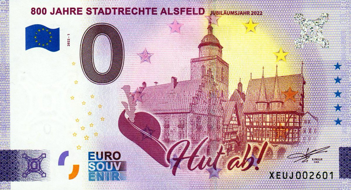 EuroSouvenirDE's tweet photo. Die limitierte #EuroSouvenir 0€ Schein Auflage umfasst nur 3000 Exemplare!
Die Jubiläumsbanknote zeigt die Marktplatz-Szenerie sowie den Hut des offiziellen Jubiläums-Logos »Hut ab!«
info@stadt.alsfeld.de
#Alsfeld #HutAb #Hessen #StadtRecht #Stadtjubiläum #NullEuroSchein https://t.co/eJdzkatGAp