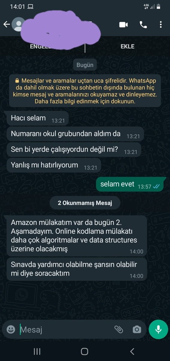 gencdevops's tweet photo. Gelen mesaja bakin ya djjdjsjjs Amazon'nun mulakatina girip sana kopya verecek olsam kendim girerim Amazona. Ayrica "haci" nedir ya :D https://t.co/oeDCQztDwj
