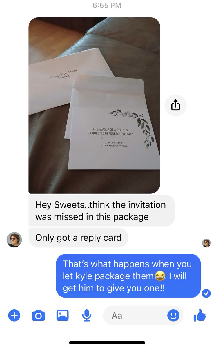 skylarG14's tweet photo. I let Kyle be in charge of putting our wedding invitations in their envelopes while I wrote on them, and then this happens😅 https://t.co/OqPv9rhmr2