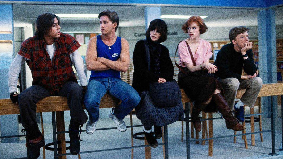 landofthe80s's tweet photo. On this date in 1984 at 7 am, detention began at Shermer High School for 5 students. #80s #80smovies #TheBreakfastClub #1980s https://t.co/jVF3thlZNz