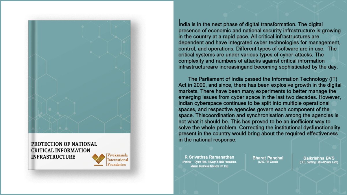 vifindia's tweet photo. VIF Report on 'Protection of National #CriticalInformationInfrastructure'
#CyberSecurity #digitalindia #
Click here to read...
https://t.co/j80QUZCsG8 https://t.co/2Woij48ki5