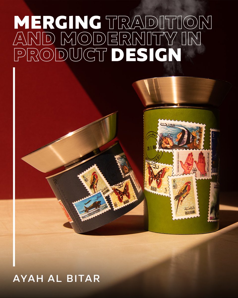 menasa_design's tweet photo. As part of MENASA, Ayah Al Bitar is presenting a collection of incense burners, made from leather and metal, which are adorned with old vintage postage stamps from the UAE. Come to #MENASA - Emirati Design Platform to see this collection. 

#EmiratiDesignPlatform #Expo2020 #Dubai https://t.co/qxT7Amq3Rz