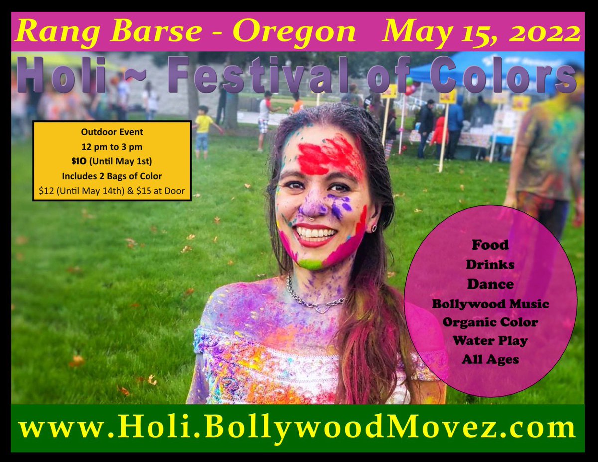 RangBarseOregon's tweet photo. https://t.co/oSZHmXMqCt

#RangBarse #colorfestival #holi2022  #portland #oregon #thingstodoportland #HillsboroArts #culture #culturalfestival #indianfestival  #diversity #Bollywood  #aapiheritagemonth #oregonevents #diversity #colorfest #dei #RangBarseOregon #api  #outdoorevents https://t.co/m6lPsYUdlJ