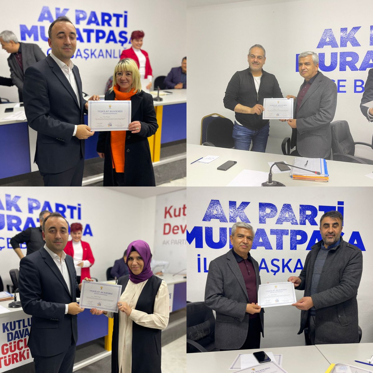 ak_muratpasa's tweet photo. Haftalık Olağan İlçe Yönetim Kurulu toplantımızı İlçe Başkanımız Sn. @osmanulker_07 Başkanlığında İlçe Koordinatörlerimiz  @Ferdemtuncay hanımın Katılımlarıyla gerçekleştirildi.İlce Başkanımız Tarafından Yönetim Kurulu Üyelerimizin Teşkilat Eğitimi Sertifikalarını Takdim Edildi. https://t.co/DjQyauM2pv