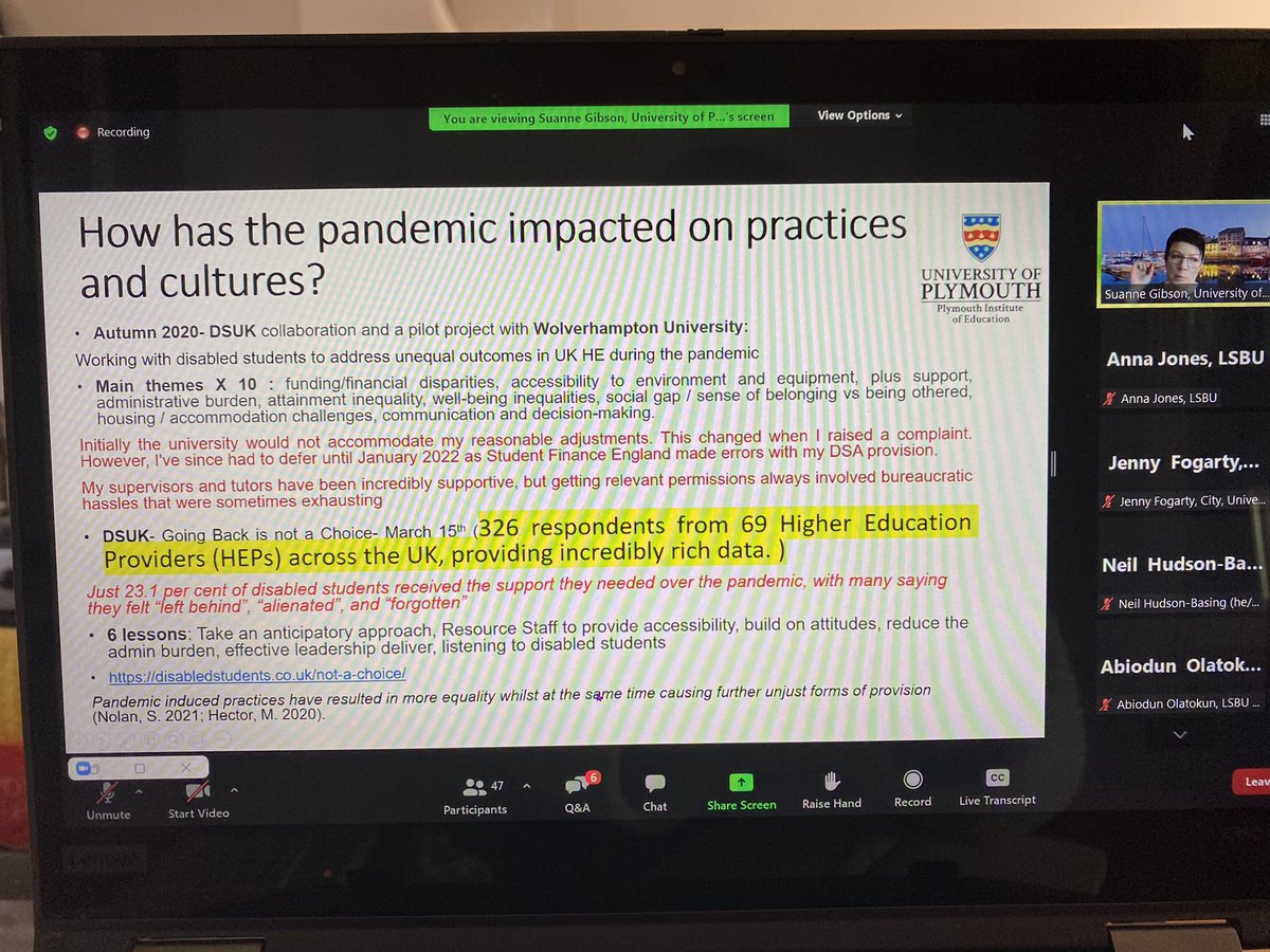 ‘Academic can also mean activist’ a call to action from <a href="/SuanneGibson/">Dr Suanne Gibson</a> during her thought provoking presentation of collaborative research with disabled students to find out about their experience of HE during the pandemic #eduxdivide2022