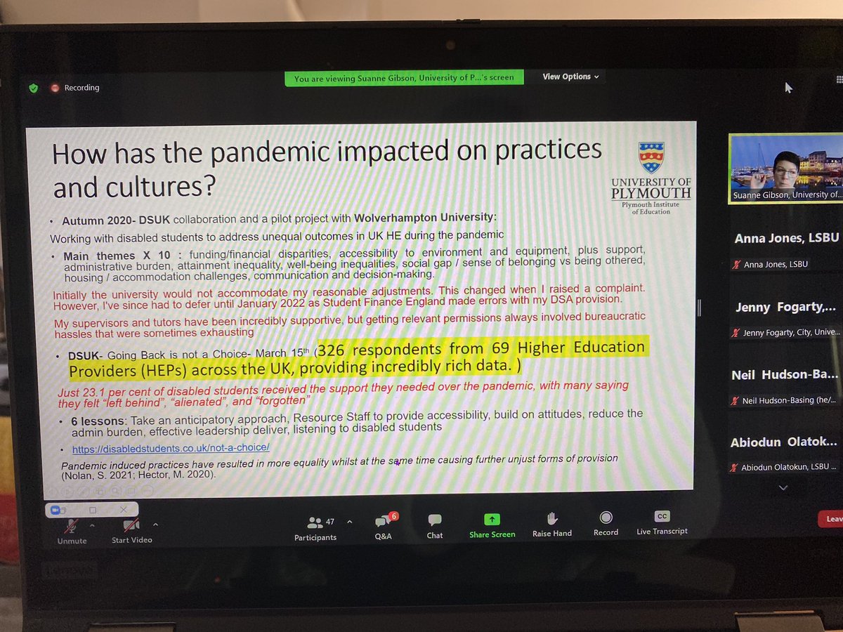 ‘Academic can also mean activist’ a call to action from @SuanneGibson during her thought provoking presentation of collaborative research with disabled students to find out about their experience of HE during the pandemic #eduxdivide2022