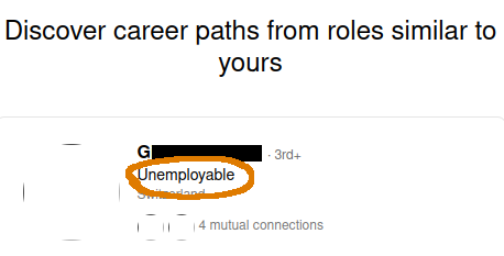 karlrupp's tweet photo. LinkedIn suggests that 'Unemployable' is a role I might want to check out and that is similar to my current role 🤣 https://t.co/bzbdGeQ7iZ