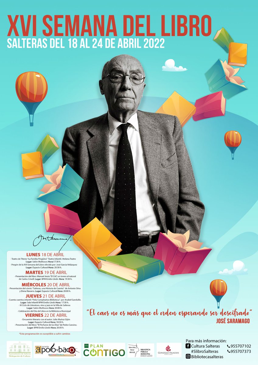 AytoSalteras's tweet photo. 📚 XVI SEMANA DEL LIBRO EN SALTERAS 📆Del 18 al 24 de abril📌 Irá acompañada de una completa programación para todas las edades que comenzará con✅El Teatro de Títeres 🎭La Familia Pingüino 17:30 en el Salón Multiusosℹ️Más info ☎️955 70 71 02 (Cultura)/☎️955 70 73 73 (Biblioteca) https://t.co/TaCBJg7Q8R