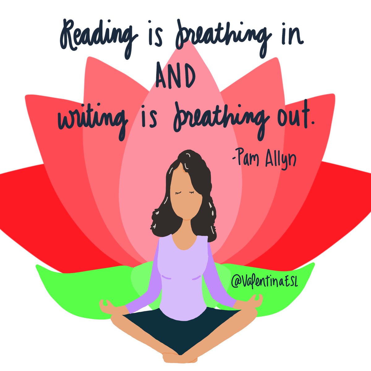 ValentinaESL's tweet photo. Reading and writing are interconnected. Each depends on the other. Reading is breathing in and writing is breathing out. - Pam Allyn 

#teachertwitter #literacymatters #education #readingWritingELs #educhat #edchat https://t.co/TSeRzRHzXx