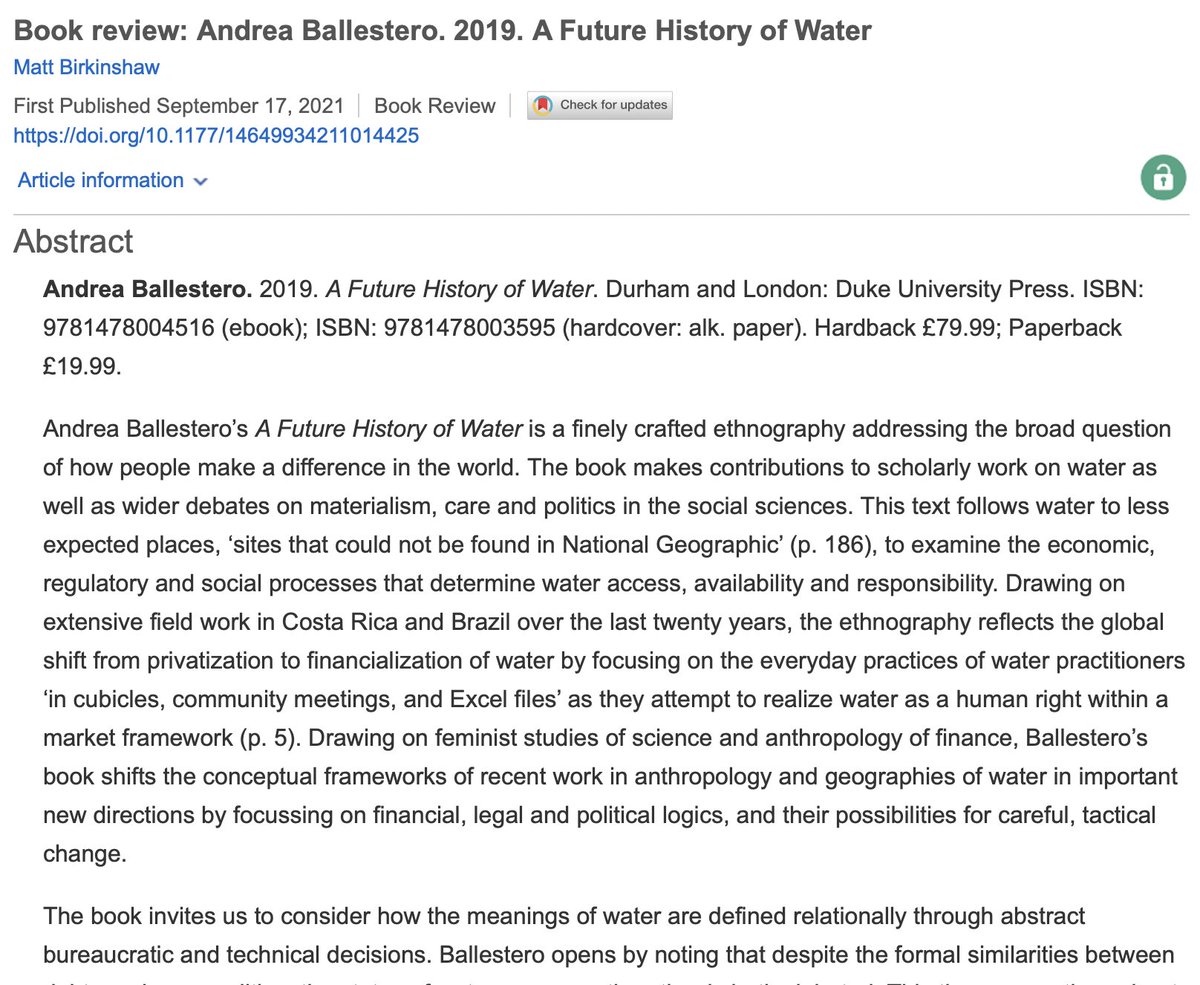 PIDSjournal's tweet photo. For #WorldWaterDay2022, read Matt Birkinshaw's (@MB1381) review of Andrea Bellestero's (@aballes2) book titled 'A Future History of Water'. The review is here https://t.co/dH4n8P08lA and the open access book is here: https://t.co/tvoYYE6ntX   @UCLgeography https://t.co/fjakgkxDiz