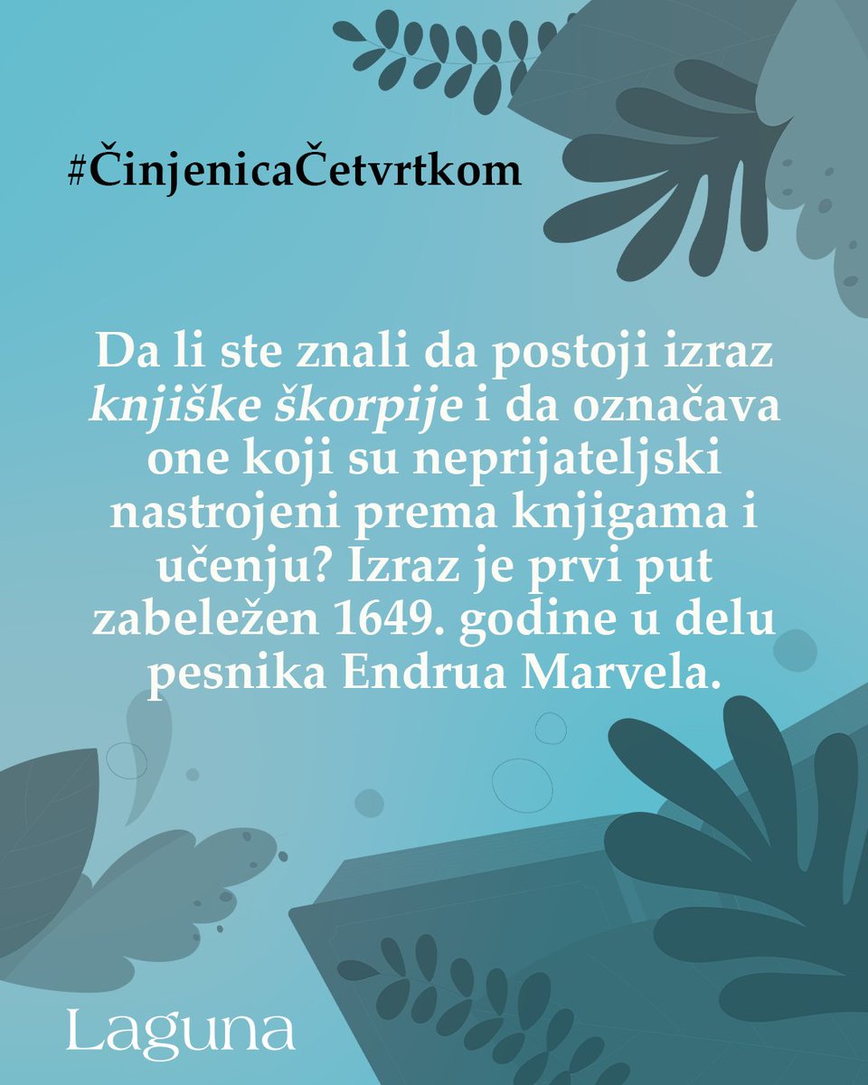 A ukoliko u svojoj biblioteci imate neke stare i prašnjave knjige, sva je prilika da ćete prave knjiške škorpije pronaći u njima. 🤨

Pretpostavlja se da je izraz „knjiška škorpija“ i potekao od istoimenih životinja, koje se hrane lepkom iz starih knjiga.📚

#LagunaKnjige