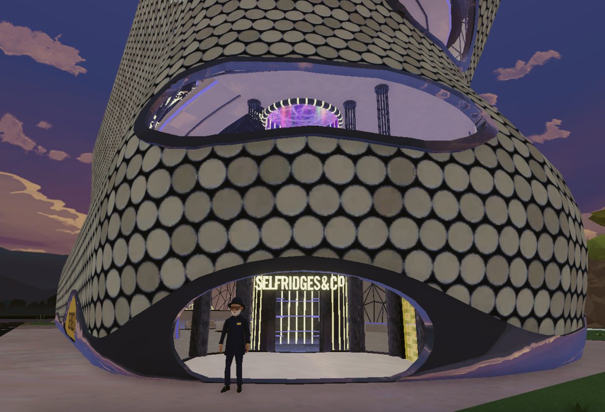 Selfridges's tweet photo. The first meta department store in the history of #web3 and anybody can visit! Interact as a guest or attach your crypto wallet to access all features. You might even recognise a friendly face on the door. @decentraland #MetaverseFashionWeek https://t.co/62IXAYKnv3