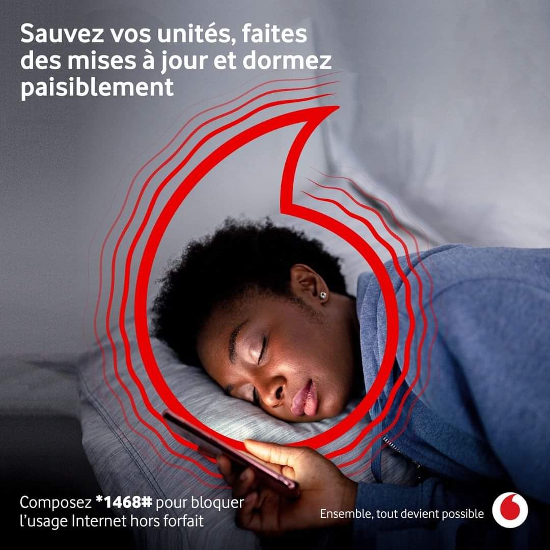Vodacomcongo's tweet photo. Pour éviter de perdre des unités lorsque votre forfait Internet s'épuise en pleine nuit, composez dès maintenant *1468#Yes pour BLOQUER L'USAGE INTERNET HORS FORFAIT et dormez sans crainte 

#VodacomRDC #Internet #RDC https://t.co/rLYo2p9tM9