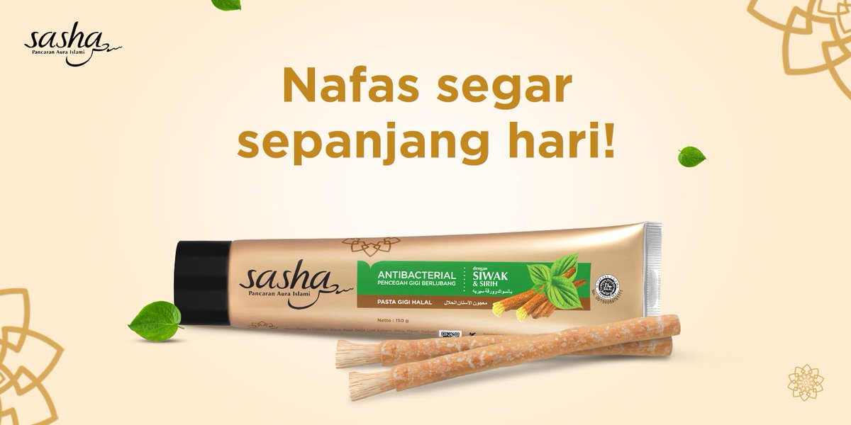 TRANSTV_CORP's tweet photo. Jaga kesegaran nafasmu sepanjang hari, dengan Sasha Pasta Gigi Halal Bersiwak Antibacterial, yang mampu mneghilangkan plak penyebab gigi berlubang dan bau mulut.
#GigiSehatSasha #HijrahBerawaldariMulut #SashaHalalToothpaste https://t.co/y9U7JVb9Ul