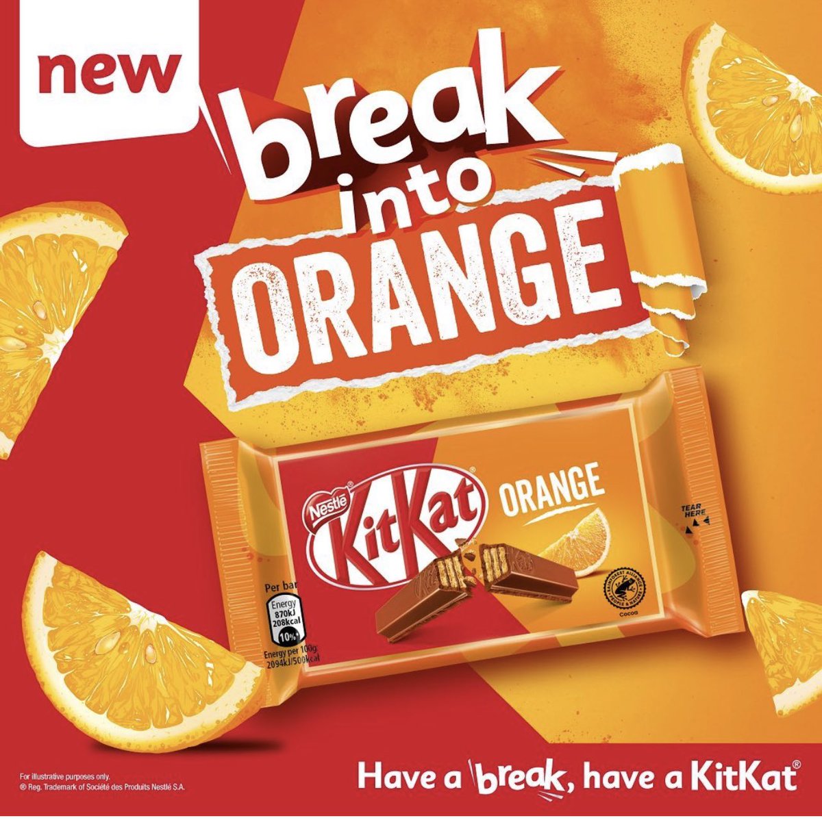 KitKat Orange®, available NOW!
 
Unwrap, break off a finger, snap it in two and savour the crispy wafer finger covered in deliciously smooth orange flavoured milk chocolate. Try yours today!

#kitkat #kitkatorange #haveabreakhaveakitkat
