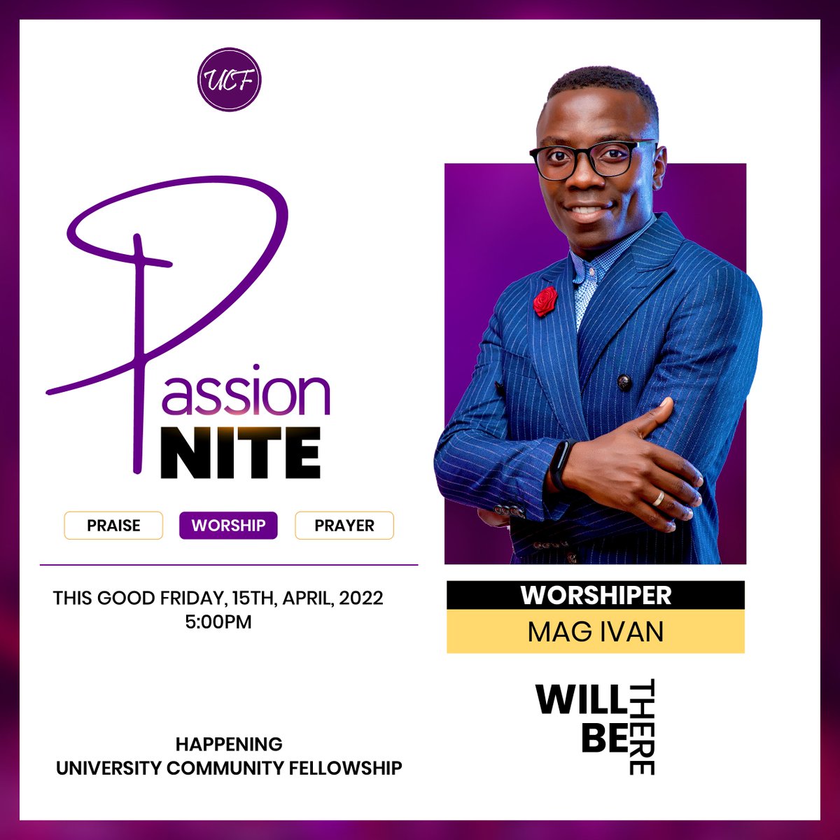 ucf_kampala's tweet photo. Unveiling Mag Ivan as he will be featuring us in our #PassionNite #Worship #Praise & #Prayer Experience Come April 15th...
Are you ready to give all Honor, Praise, and Worship to The Lord? Well, Mark your Calendars ......
#Passion_Nite_2022 #Friends_For_LIFE #GoodFriday https://t.co/57E1TLavqc