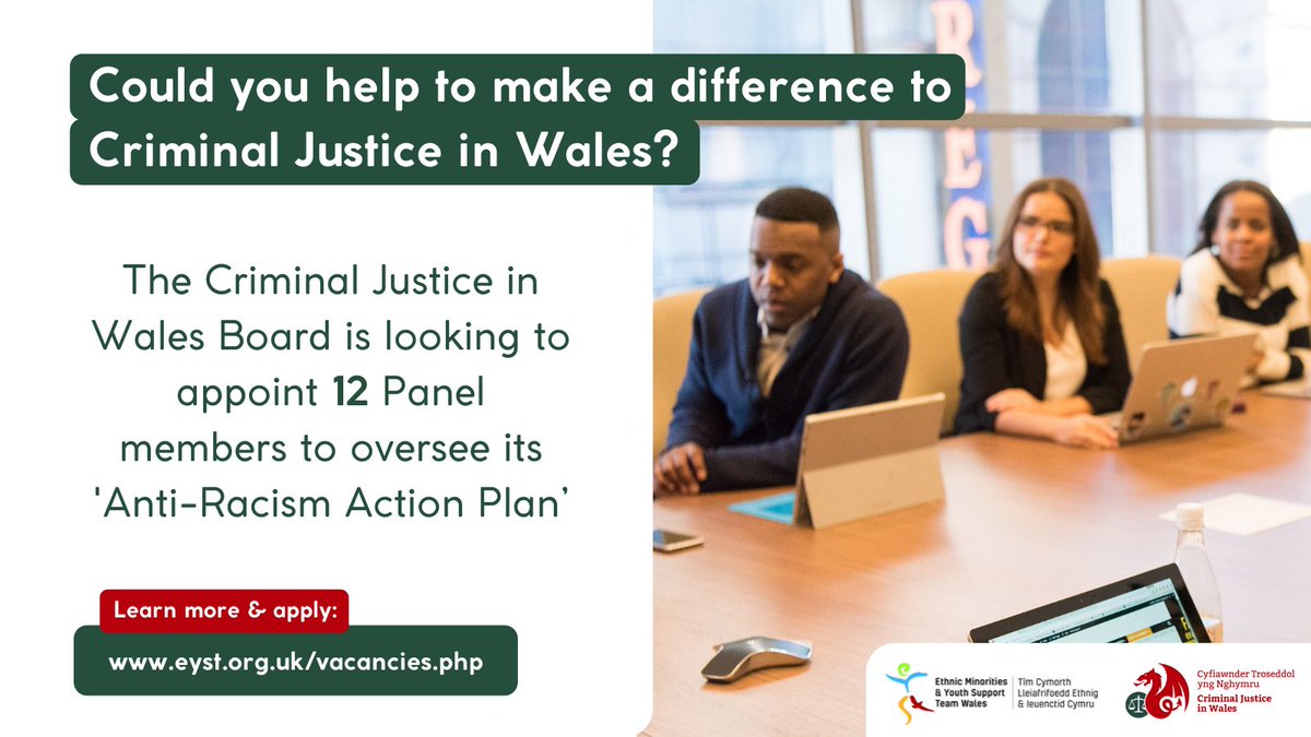 As part of Criminal Justice in Wales, we are looking for 12 Panel members including an independent Chair to form the 'Independent Oversight &amp; Advisory Panel' 

Apply by 19th April 2022. Find out more ⬇️  

eyst.org.uk/vacancies.php