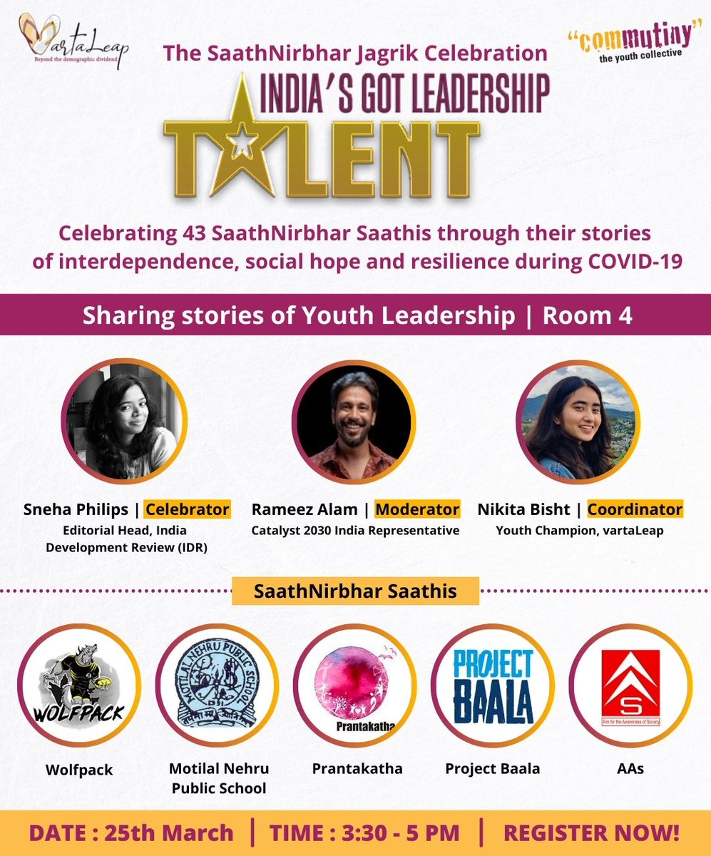 Unveiling the SaathNirbhar Saathis who have lived the strength of collective efforts & inspired youth leadership in their communities during the COVID-19 crisis! Join us tomorrow, to listen their stories of courage, resilience, soul & scale! Stay tuned to know the other Saathis!