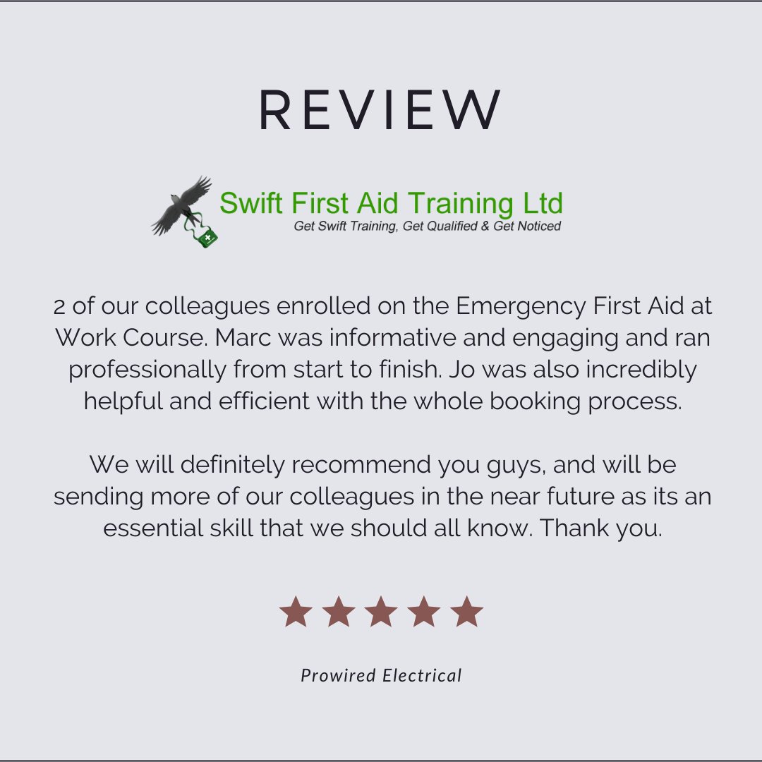 SwiftFirstAid1's tweet image. #5stareview #firstaidtraining #mentalhealthfirstaid