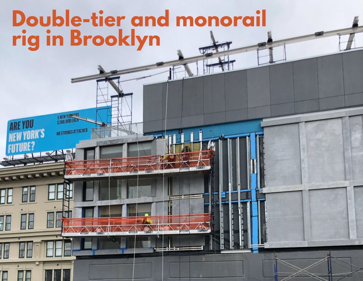 SkyClimberLLC's tweet photo. A clever double-tier and monorail rig makes panel installation easy.  See photos in the latest Sky Climber newsletter. 
#skyclimber 
https://t.co/9QzKCo855z https://t.co/pzWx9Ph6vt
