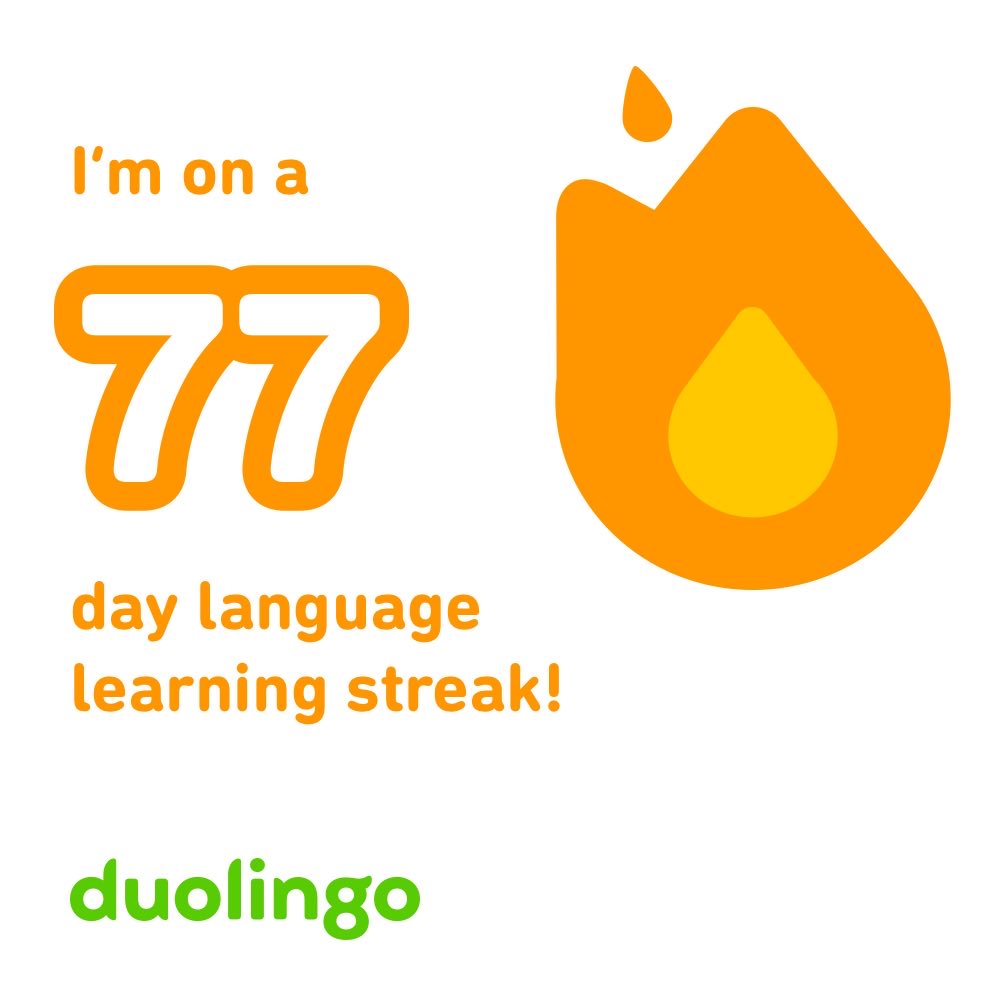tangy83's tweet photo. I’m on a 77 day streak learning French on Duolingo! Join me? https://t.co/gdluLX33li https://t.co/pD3P4zTgts