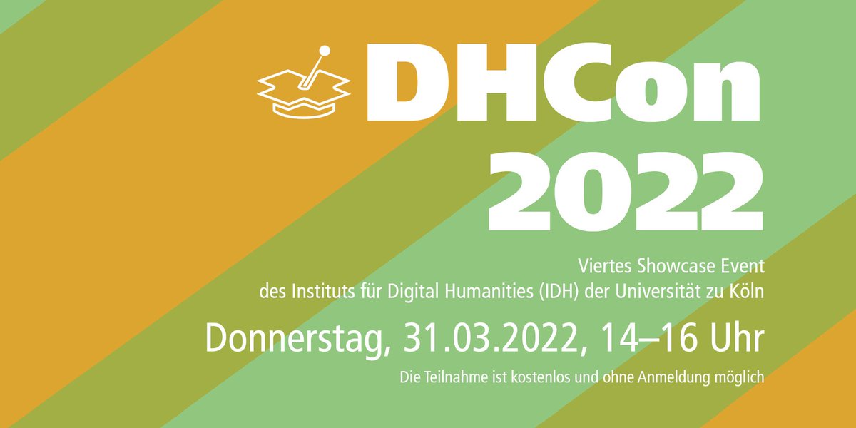 Zum Semesterende findet am 31. März ab 14 Uhr wieder die DHCon statt, das jährliche Showcase Event mit vielen studentischen Projekten aus dem Fachbereich #DigitalHumanities #DH! Infos und Gather-Link: dh.phil-fak.uni-koeln.de/dhcon-2022 @UniCologne @Philfak_koeln @CCeHum @dch_cologne