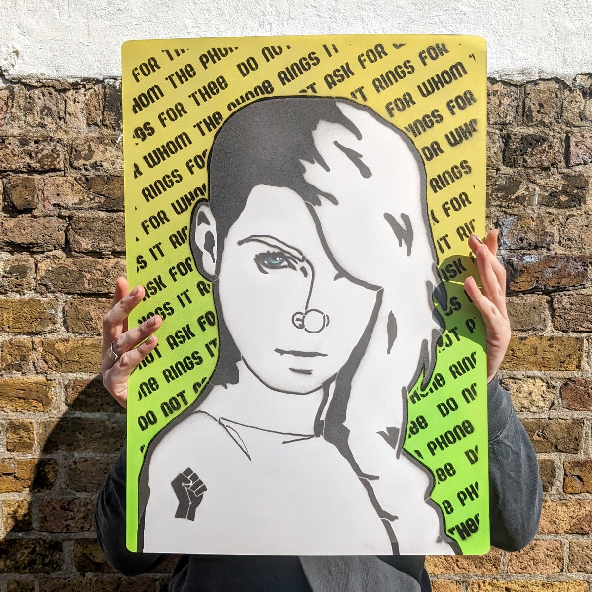 Thisisidiom's tweet photo. Do not ask for who the phone rings. It rings for thee. 

‘Do not ask’ is an edition of 4 on A2 Bockingford paper using spray paint, stencils, imagination and smoke

Available on our Big Cartel page 

#phone #rings #graffiti #street #urban #art #thisisidiom #forwhomthebelltolls https://t.co/DMqagRVY3h