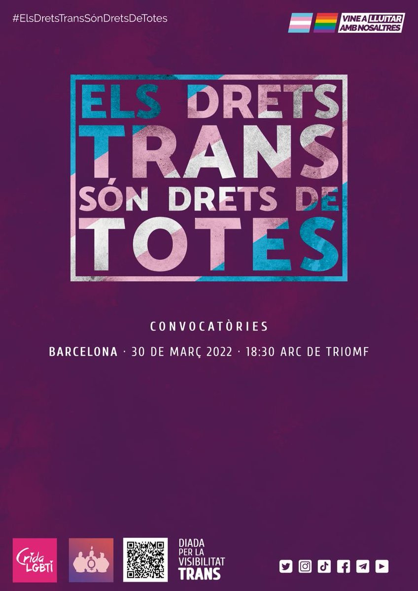 embogimenta's tweet photo. 🏳️‍⚧️ Manifestació per la visibilitat trans 🏳️‍🌈
🗓️ Dimecres 30 de març
🕡 18:30
📍 Arc de Triomf (Barcelona) https://t.co/HaX0HACOoH