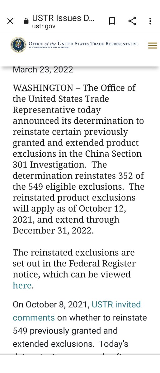 jayi_wang's tweet photo. #USChina #ChinaUS /49
#Section301
#Section301Tariffs
The #USTR @USTradeRep
Reinstates Tariff Exemptions
On 352 Of 549 Items
Of China Section 301 Tariffs
From OCT 12, 2021
To DEC 31, 2022
https://t.co/r7t30aOtok
MAR 23, 2022
https://t.co/QtTqBGJ3tq
https://t.co/BI3gBn8B44 https://t.co/yks3RkNQeR