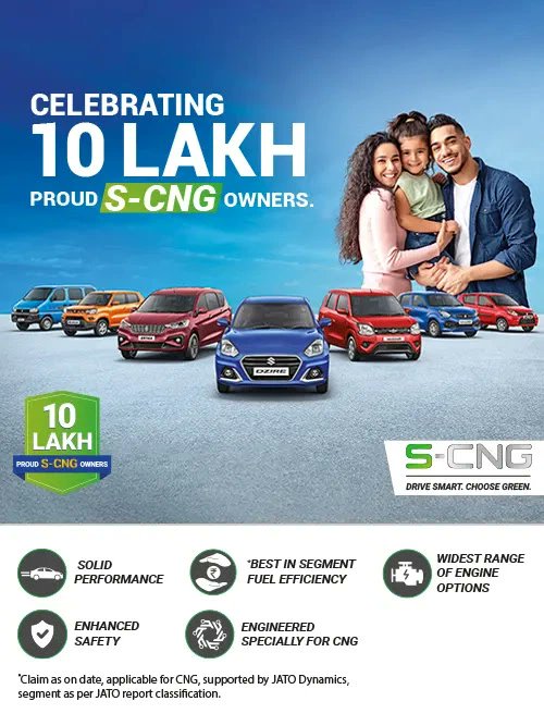 #10LakhSCNGCustomers
Maruti Suzuki S-CNG vehicles are equipped with intelligent injection system. Vehicles are tuned and calibrated to deliver optimum performance and enhanced drivability across all kinds of terrains. 
@MSArenaOfficial @Maruti_Corp https://t.co/8iZpCuaHAp